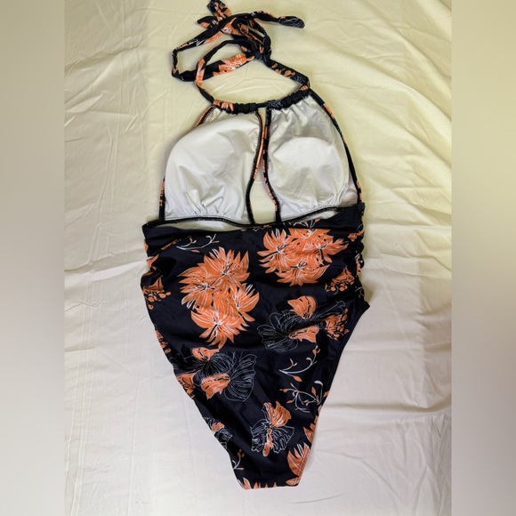 NWOT Black and Orange One-Piece Swimsuit with Halter Neck - Picture 5 of 7